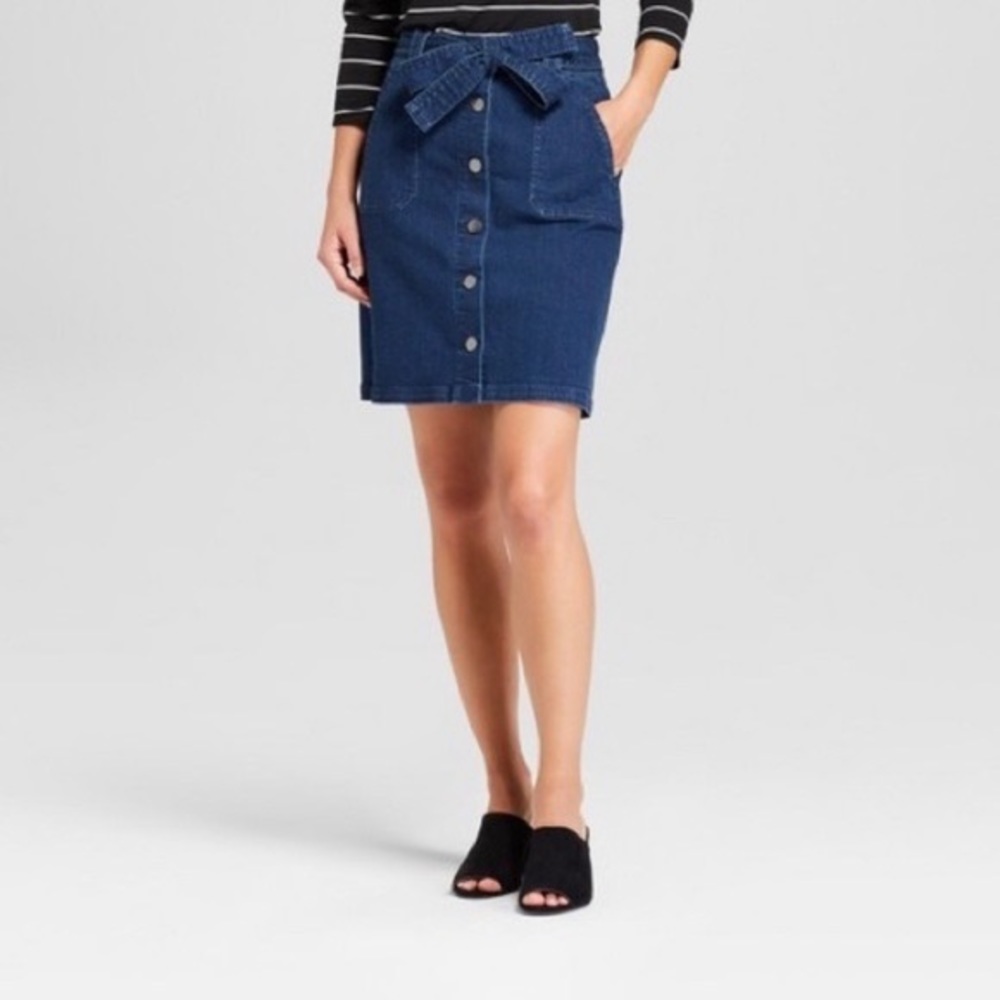 A new day denim high waisted tie button up skirt
